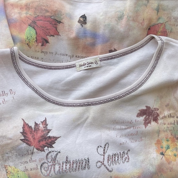 Studio Gem Q Rhinestone Studded Top Women's 2XL 3/4 Sleeve Autumn Leaves Blouse - Picture 3 of 4